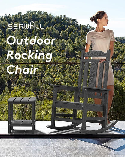 SERWALL HDPE Rocking Chair Set of 2, All Weather Patio Rocking Chair, HDPE Poly Rocking Chair for Adults, Heavy Duty Front Porch Rocker, Gray