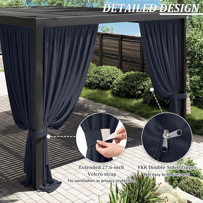 Gazebo Universal Replacement Privacy Curtain,12'×16' Gazebo Outdoor Waterproof Curtains, 4-Panels Sidewall Curtains with Double Zipper for Patio Canopy, Garden and Backyard (Curtain Only)