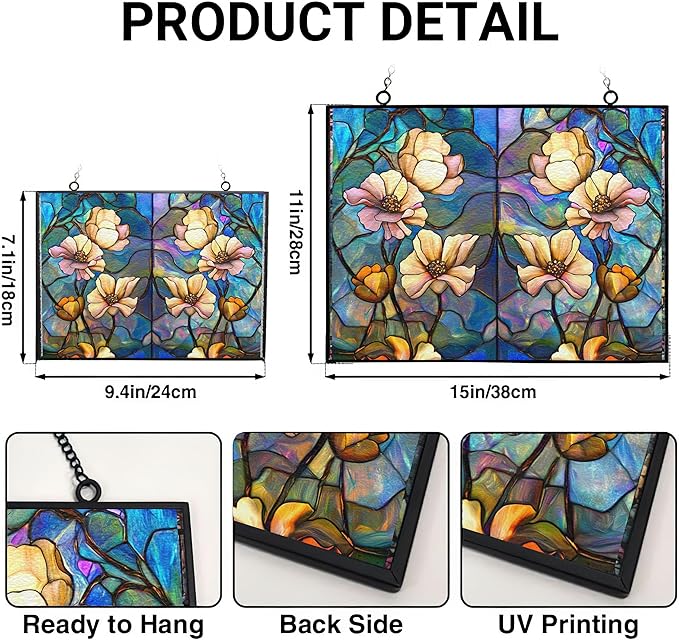 Customized Rectangle Rainbow Lotus Stained Glass Window Hanging, Suncatcher for Women, Stained Glass Window Decor Perfect Home Décor