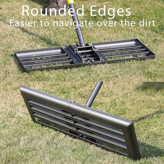 Lawn Leveling Rake, Heavy Duty Levelawn Tool for Garden Level Soil or Dirt Ground Surfaces Easily, 26” x 10” Ground Plate, Steel Handle Length is 65 inch