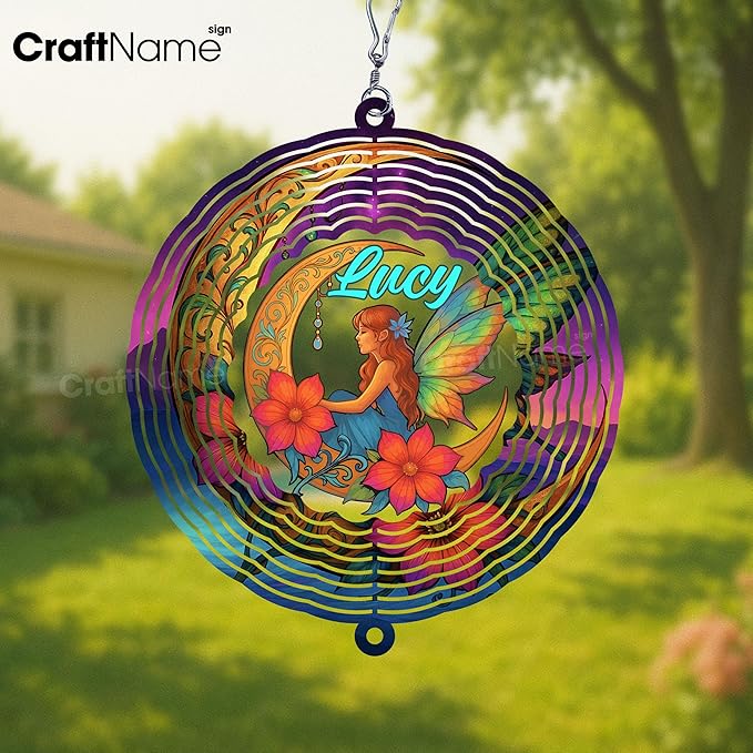 Personalized Moon Wind Spinner 3D Stainless Steel, Moon Garden Spinner Hanging Outdoor Decor, Wind Spinners Outdoor, Custom Gift for Grandmother, Mom, Wife