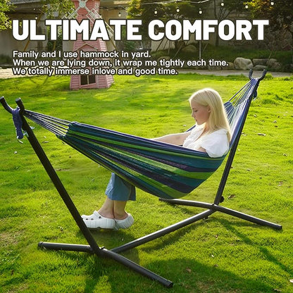 Hammock with Heavy-Duty Steel Stand for Outside，Hammocks 450 Lb Capacity，Portable Hammock，2 People Standing Hammocks，Suitable for Beach，Backyard, Gardens, Patio, Bedroom，100 * 40 * 38 Inch （Blue）
