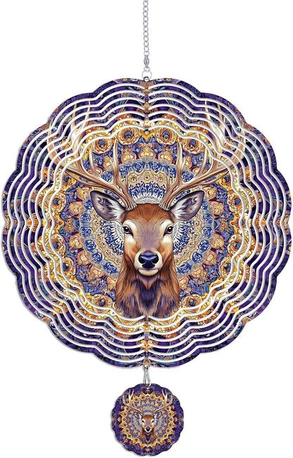 Wind Spinners Outdoor, Purple Brown Elk Deer 3D Stainless Steel Wind Sculpture Spinner for Garden Outside Hanging Decor Mother's Day Christmas Birthday Gifts for Women Men Mom Nana 11.8 in