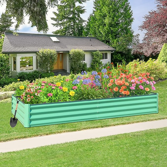 Domi Galvanized Raised Garden Bed, 6x3x1Ft Thickening Metal Planter Box for Vegetables Bottomless for Backyard Outdoor, 1" Deep w/ 128 Gallon Capacity - Green