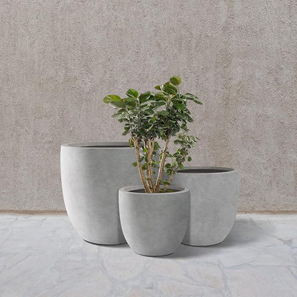 Kante 18",14",10" Dia Concrete Round Planters (Set of 3), Outdoor Indoor Large Planter Pots with Drainage Hole and Rubber Plug for Home Patio Garden, Natural Concrete