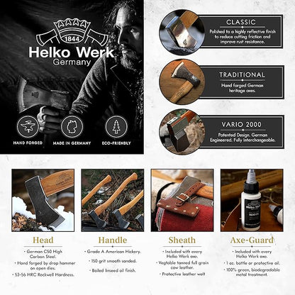 1844 Helko Werk Germany Premium Axe Care and Maintenance Kit Includes Axe Sharpening Stone, Sharpening File, Handle Oil, Head Oil, Blade Cleaner, Sand Paper, Wedges (Premium Maintenance Kit) #F8790-2