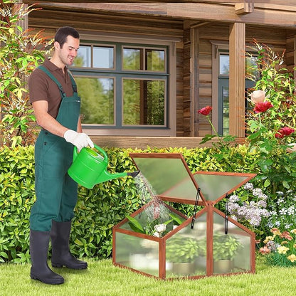 Giantex Garden Portable Wooden Cold Frame Greenhouse Raised Flower Planter Protection (35.4"X31.3"X23.0")
