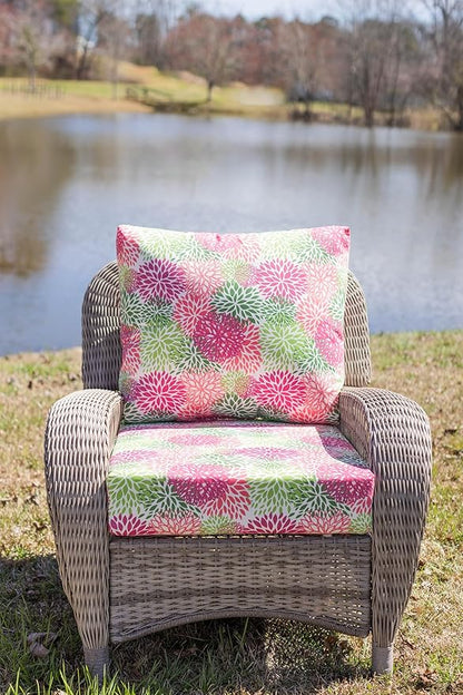 RSH DECOR Deep Seating Cushion with Pillow Back | 23” x 25” x 5" Seat | Water and Fade-Resistant Spun Fabric | Made in USA | Outdoor Chair Cushion Set for Patio Furniture (Pink & White Stripe)