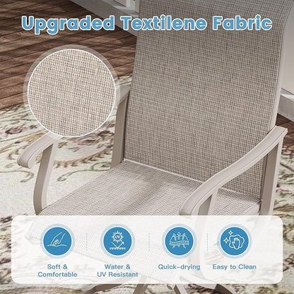 DIFY 5 Pieces Outdoor Patio Dining Set, 4 Sandshell Textilene Swivel Dining Chairs and 40.6" Grey Wood-Like Round Metal Dining Table, Outdoor Table and Chairs