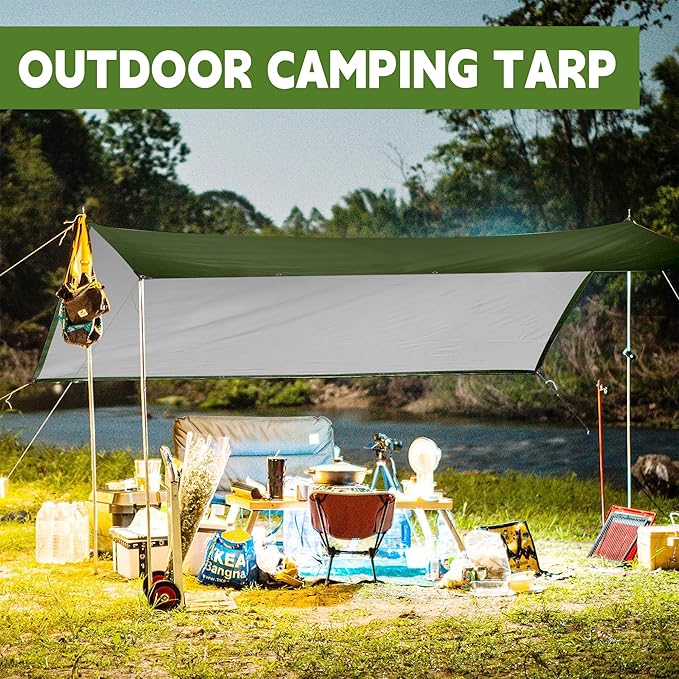 Green/Silver Heavy Duty Waterproof Tarp 10x20FT, 12mil Thick，Multifunctional tarp Whit Tear&Fade Resistant,UV Resistant,with Grommets and Reinforced Edges.