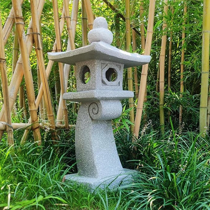 ZOEJADE 28" H Large Solar Zen Asian Pagoda Lantern Garden Outdoor Statue Japanese Palace Lantern with Solar Light for Lawn Yard Pond Patio Temple Court Decor Meditator Stylite Garden Figurines