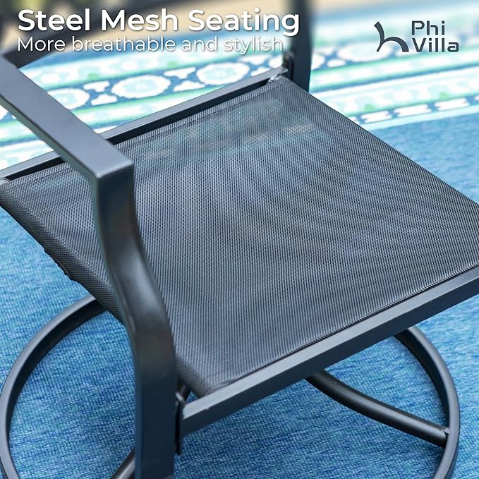 PHI VIALLA Patio Chairs Outdoor Swivel Dining Chairs Outdoor Furniture Chairs Set of 4 with Cushion Suports 300lbs for Lawn Garden Backyard Weather Resistant-Black Frame