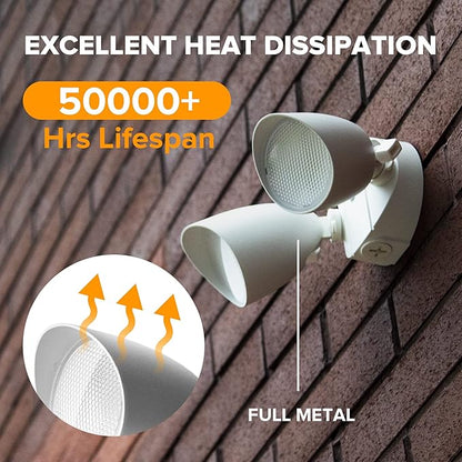 UME 2-Packs 2500 Lumen 32 Watt 28 LED Dual-Head Floodlight Outdoor, Full Metal Design, Waterproof Exterior Security Wall Light for Patio, Garden, Yard-White