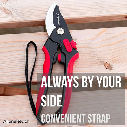 AlpineReach Anvil Pruning Shears for Gardening, Sharp Ergonomic Pruners, Heavy Duty High Carbon Steel Blade Plant Cutting Clippers, Adjustable Soft Handle for Small & Large Hands, Secateurs, Gift