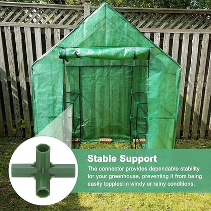 12 Pcs 11mm Greenhouse Frame Building Connectors, 4 Way Right Angle Pipe Fitting for Grape Trellis/Sunscreen Shed/Gardening Plant Stakes, Greenhouse Accessories [Green]