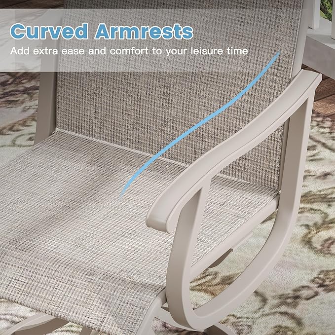DIFY 7 Pieces Outdoor Patio Dining Set, 6 Sandshell Textilene Swivel Dining Chairs and 47.2" Sandshell Round Metal Dining Table, Outdoor Table and Chairs