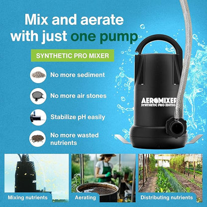 Aeromixer Synthetic 3/4 HP Submersible Mixing + Aerating Pump - Submersible Water Pump for Nutrient Mixing and Aerating, Electric Garden Water Pumps, Heavy Duty Outdoor Pumps for Farming and Gardening