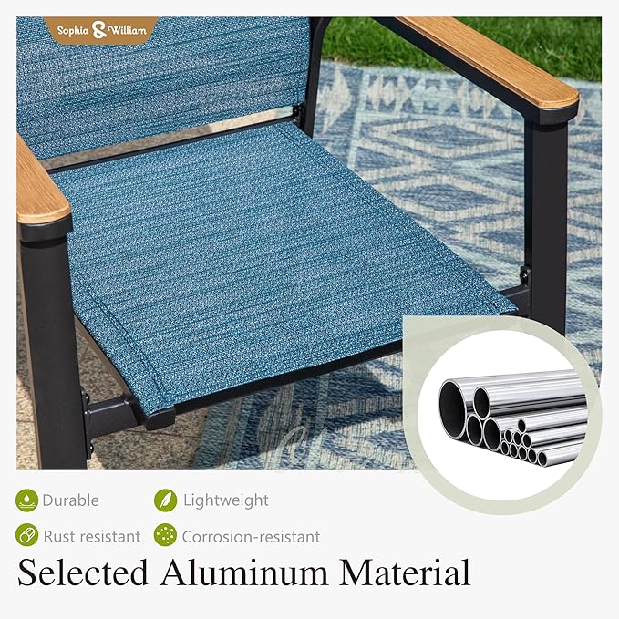 Sophia & William Patio Dining Set 5 Pieces, 4 Stackable Aluminum Textilene Dining Chairs with 37"x 37" Square Dining Table, Patio Table Chair Set for Outdoor Garden Lawn (Blue)