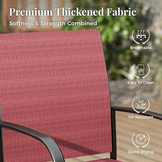 Patio Table and Chairs Set for 4, 5 Pieces Outdoor Dining Set, 4 Red Textilene Chairs and 42" Metal Round Table with Umbrella Hole, for Deck Garden Backyard Lawn Poolside