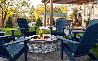 YEFU Adirondack Chairs Set of 4: Outdoor Chair HIPS Plastic Adirondack Chairs - Patio Chairs with Wood Texture - Lawn Fire Pit Deck Porch Garden Chairs for Adults (Navy Blue)