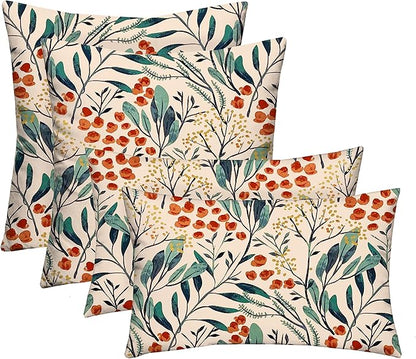 RSH Décor: Set of 4 Square and Lumbar Accent Pillows | Indoor/Outdoor All Weather Polyester Fabric | Reversible | 17” x 17” & 20" x 12" | Gould Red Blue Floral - Made in USA