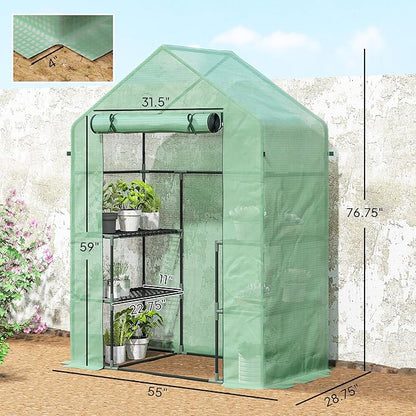 Outsunny 56" x 29" x 76" Portable Walk-In Garden Greenhouse with Built In 3-Tier Shelves
