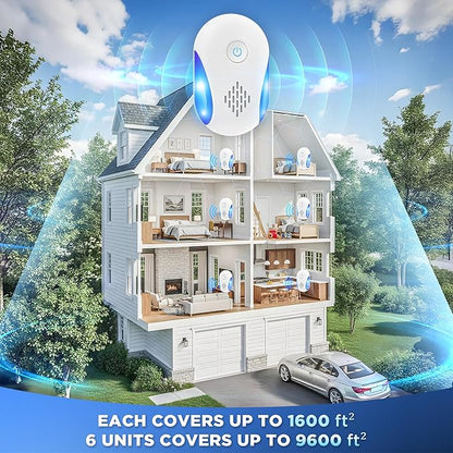 (2025 Upgraded) Ultrasonic Insect & Pest Indoor Repeller, Plug-in Control Device Electronic Repellent for Rodent, Rats, Mice, Roaches, Bugs, Ants, Spiders, Mosquitoes, 2 Mode Switching (6 Pack)
