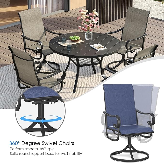 VICLLAX Swivel Patio Chairs Set of 2, 360-degree All-Weather Outdoor Swivel Chairs for Lawn Garden, Patio Dining Chairs, Black Metal Frame and Blue Textilene Mesh Fabric