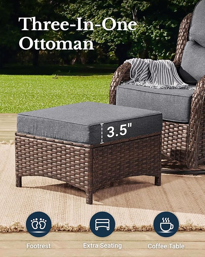 HILLGA Luxury Patio Furniture Set with 6-inch Thick Cushion, Outdoor Couch and High Back Swivel Rocker Patio Chairs, 7PCS Wicker Conversation Set for Deck Yard and Poolside, Dark Grey (V2)