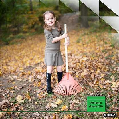 Kids Rake with Hardwood Handle, Durable Plastic Head to Sweep Leaves in Lawn and Tidying Up The Garden, 34" (Orange), 6 Pack