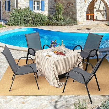 Tangkula Patio Dining Chairs Set of 4, Outdoor Stackable All Weather Heavy Duty Dining Chairs Set with Armrests, Support 330 LBS, for Poolside, Backyard, Garden, Deck, Front Porch (Grey)