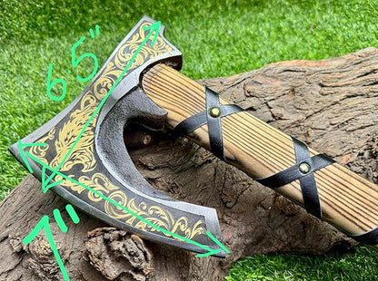 AX-7004 Custom Gift Forged Carbon Steel Viking Axe with Rose Wood Shaft, Viking Bearded Camping Axe