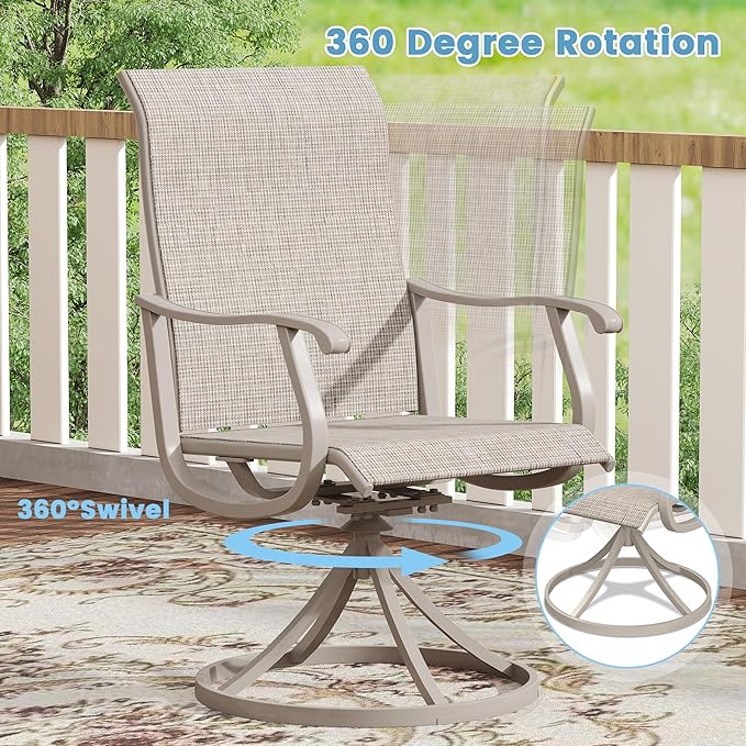 DIFY 9 Pieces Outdoor Patio Dining Set, 8 Sandshell Textilene Swivel Dining Chairs and 60" Sandshell Round Metal Dining Table, Outdoor Table and Chairs