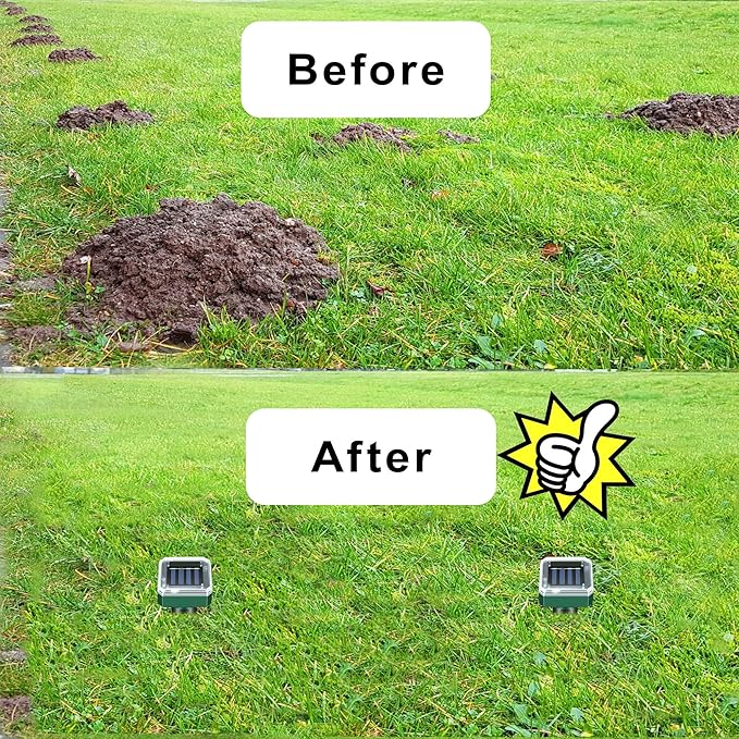 Mole Repellent Solar Powered, 10 Pack Gopher Repellent and Snake Repellent for Yard, Waterproof Ultrasonic Vibration Stakes for Outdoor Lawn Garden to Get Rid of Moles, Voles, Groundhogs, Rodents