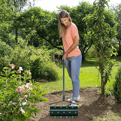 IRONMAX Rolling Lawn Aerator, Sand/Stone Filled Manual Dethatching Soil Aerating Push Tool with Ergonomic Handle, Grass Aerator Lawn Tool for Yard, Garden, Lawn Health Care (18''W x 51''H)