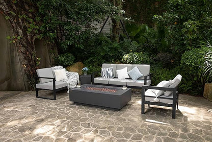 AMS Creations | Madison 60" Rectangular Natural Gas Outdoor Fire Pit Table | Dark Gray Concrete GFRC | Limestone Texture or Surface | Electronic Ignition | Outside Backyard Fireplace