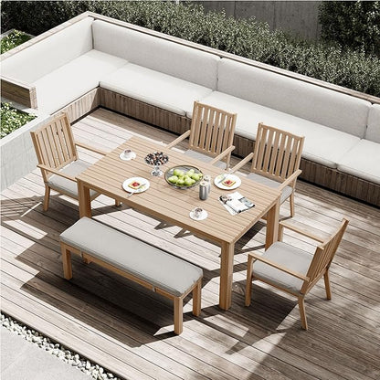 All-Weather Aluminum Outdoor Dining Table, Modern Rectangle Patio Dining Table for Balcony Garden, Brown