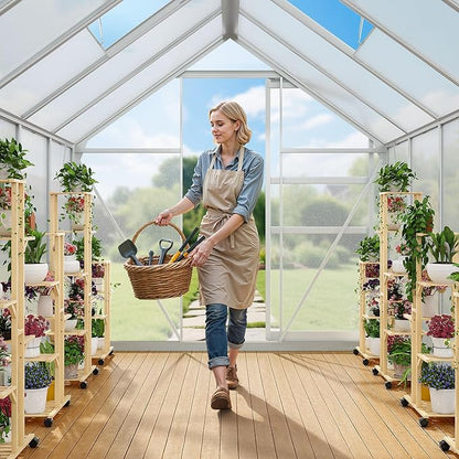 YITAHOME 12x6FT Polycarbonate Greenhouse Large Heavy Duty Green Houses Outdoor Aluminum Greenhouses with Sliding Doors Vent Window Walk-in Greenhouse for Garden Backyard, Silver