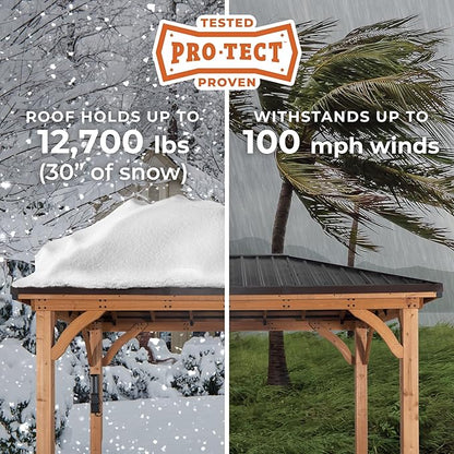 Backyard Discovery Barrington 20' x 12' Cedar Wood Outdoor Gazebo Pavilion with Hardtop Galvanized Steel Hip Roof, Snow Support, Wind Resistance, PowerPort, Shade for Garden, Patio, Deck, Entertaining