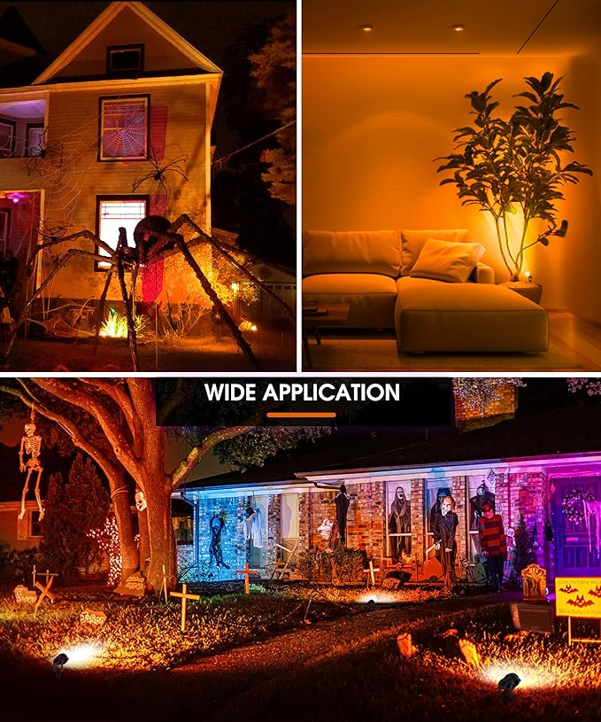 L LOHAS LED Halloween Spotlight Outdoor, Orange Spot Lights for Yard, Auto On/Off 5W 120V Landscape Lighting for House, Holiday, Trees, Decoration, 450LM IP66 Waterproof, UL Listed, 2 Pack