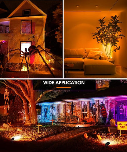 L LOHAS LED Halloween Spotlight Outdoor, Orange Spot Lights for Yard, Auto On/Off 5W 120V Landscape Lighting for House, Holiday, Trees, Decoration, 450LM IP66 Waterproof, UL Listed, 2 Pack