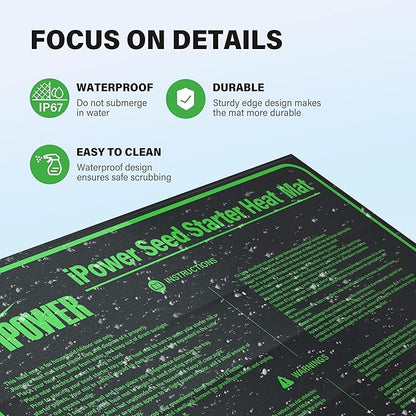 iPower 20" x 20" Durable Waterproof Seeding Heat Mat with Digital Thermometer for Providing Reliable Warmth for Indoor hydroponic Plant Germination
