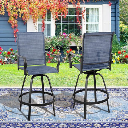 Vongrasig 4 Piece Patio Swivel Bar Chairs, All Weather Metal Textile High Swivel Bar Stools Chairs, Outdoor High Top Bistro Set for Backyard, Lawn Garden, Balcony, Denim Blue