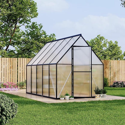 6'x9' Aluminum-Framed Polycarbonate Greenhouse, Heavy Duty Polycarbonate Greenhouse with Quick Setup Structure and Roof Vent, Large Enhanced Aluminum GreenhouseKit for Outdoors