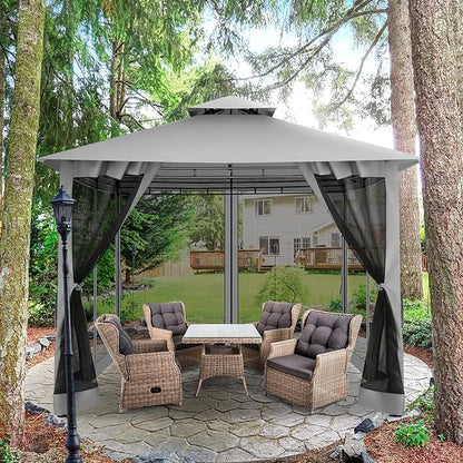COBIZI Gazebo 10x10 Heavy Duty Gazebos with Improved Nettings Outdoor Gazebo Double Roof Patio Gazebos with Metal Steel Frame Outdoor Canopy for Patio, Deck, Backyard (Gray)