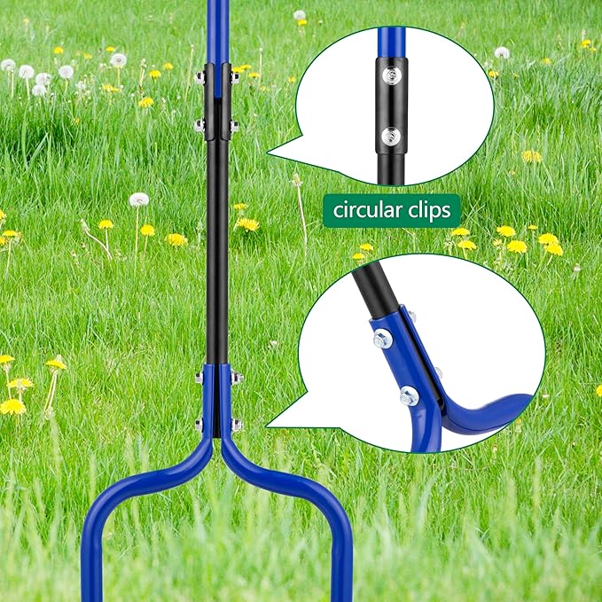 Spike Tine Fork Lawn Aerator - Four 5.2'' Stainless Steel Spikes Manual Gardening Hand Tool - Grass Dethatcher Aerator Lawn Tool with Solid Tines for Compacted Soil - Lawn Plugger Aerator