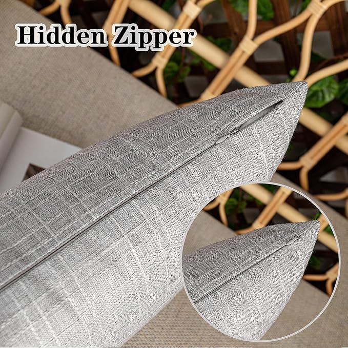 Kevin Textile Pack of 2 Decorative Outdoor Waterproof Throw Pillow Covers Checkered Pillowcases Classic Cushion Cases for Patio Couch Bench 16 x 16 Inch Grey