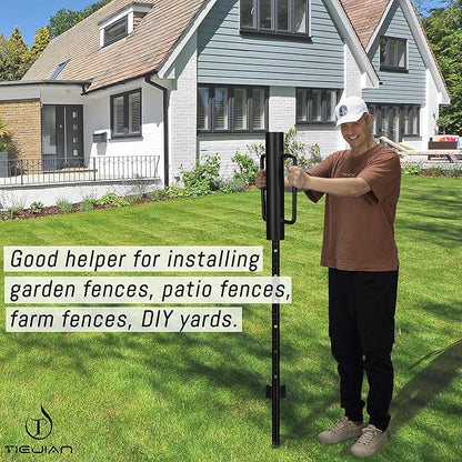 Fence Post Driver T Post Pounder with Handle 16 LB, Heavy Duty Hand Post Rammer for Wooden Posts/U-Channels/Fence Posts, 16 Inch Post Hole Digger (Black)