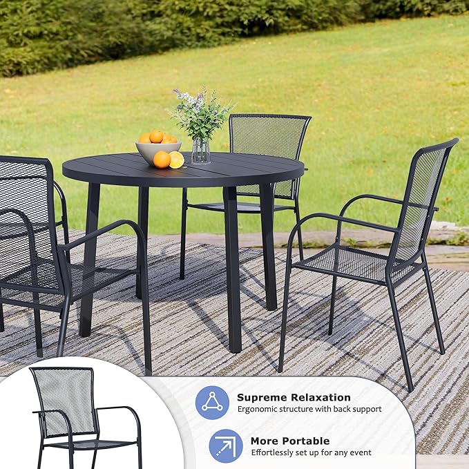Outdoor Metal Patio Chairs Set of 4, Stackable Iron Mesh Dining Chairs with Armrests, All-Weather Bistro Chairs for Garden, Backyard, Porch, or Balcony
