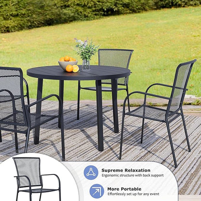 Outdoor Metal Patio Chairs Set of 6, Stackable Iron Mesh Dining Chairs with Armrests, All-Weather Bistro Chairs for Garden, Backyard, Porch, or Balcony
